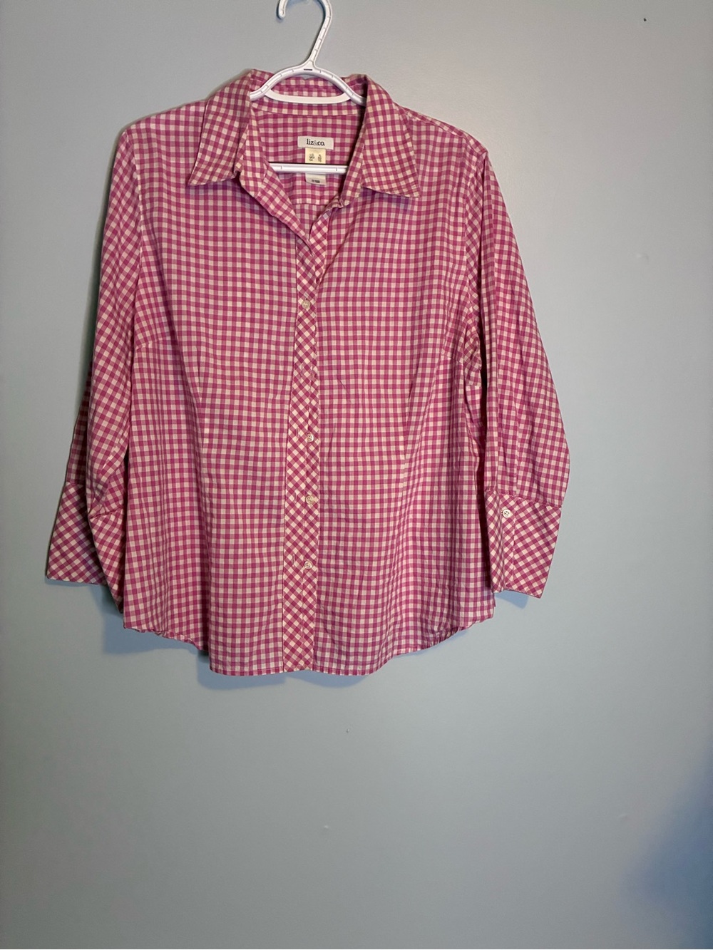 liz & co. Pink Gingham Button-Up Blouse